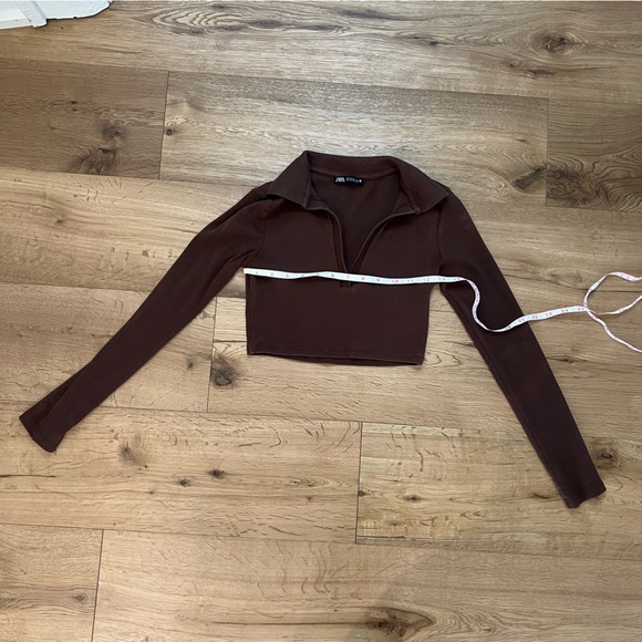 Zara Ribbed V-neck cropped longsleeve top - Picture 4 of 7